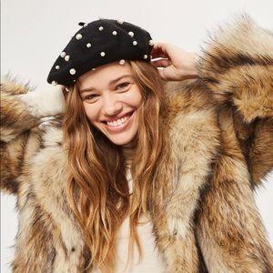TOPSHOP Pearl Beret - Black